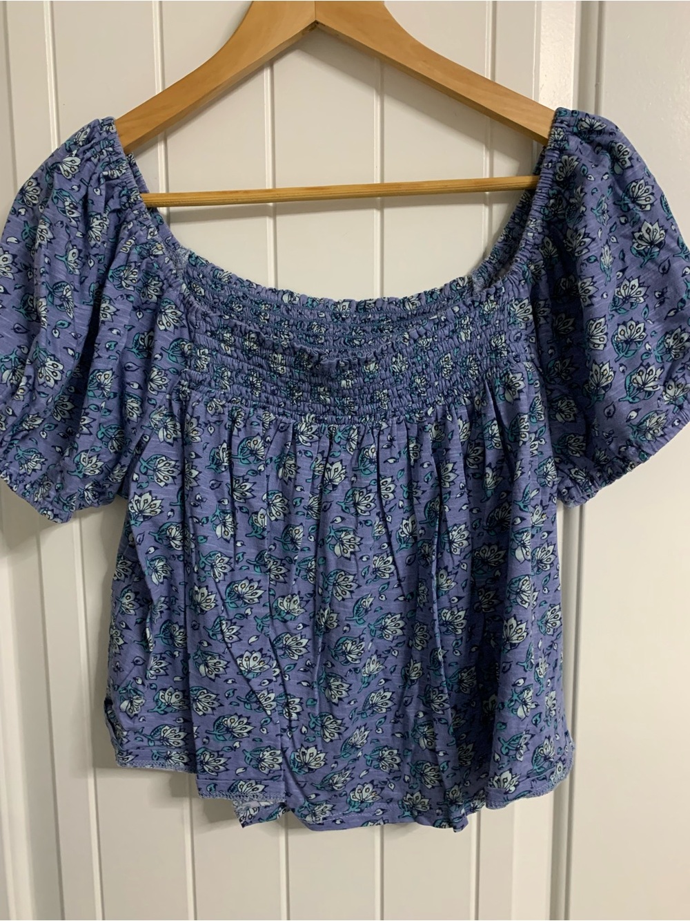 Lucky Brand Lavender Floral Smocked Off-Shoulder Blouse